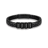 Men's Black Braided Leather Six Name Bracelet
