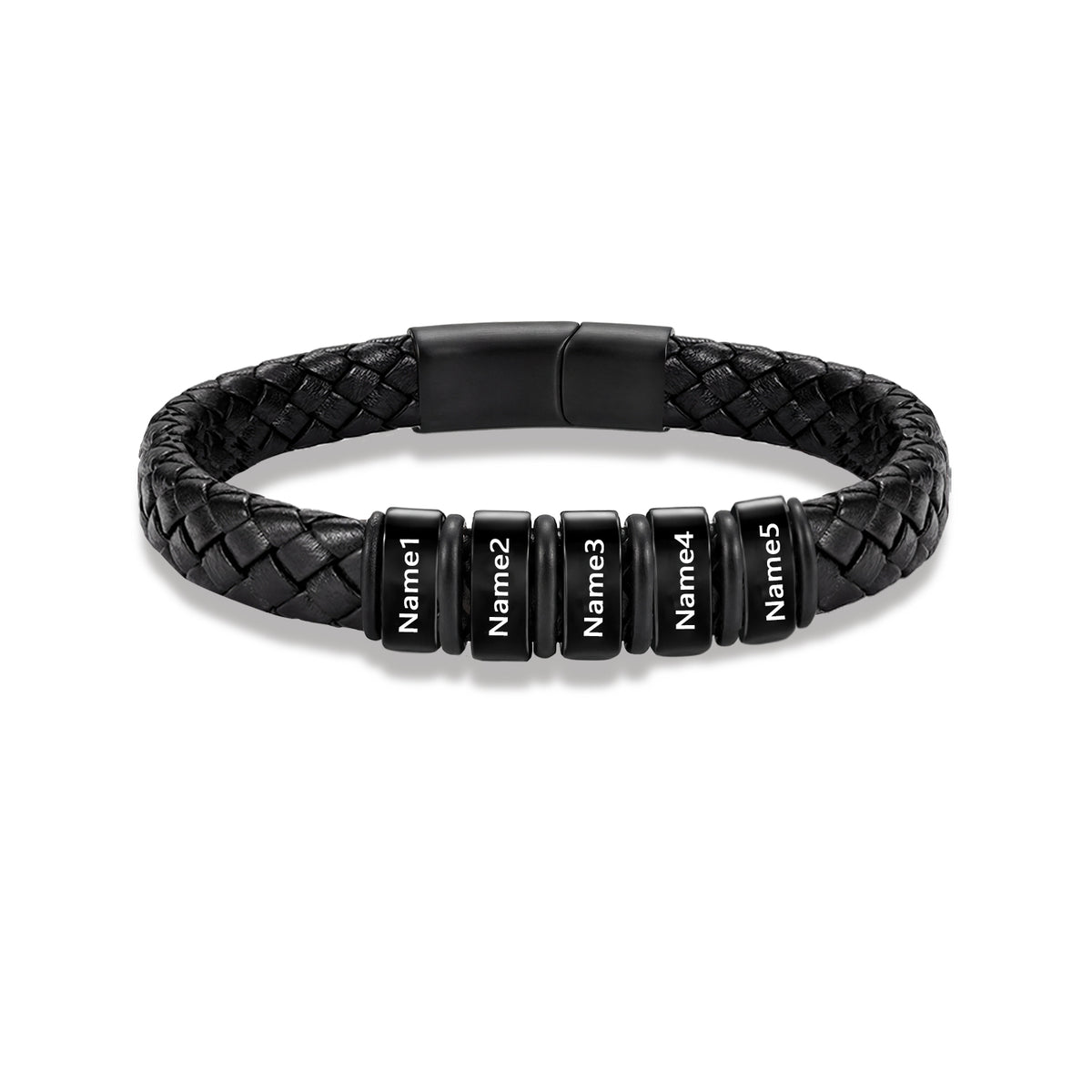 Men's Black Braided Leather Six Name Bracelet
