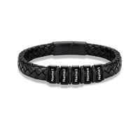 Men's Black Braided Leather Six Name Bracelet