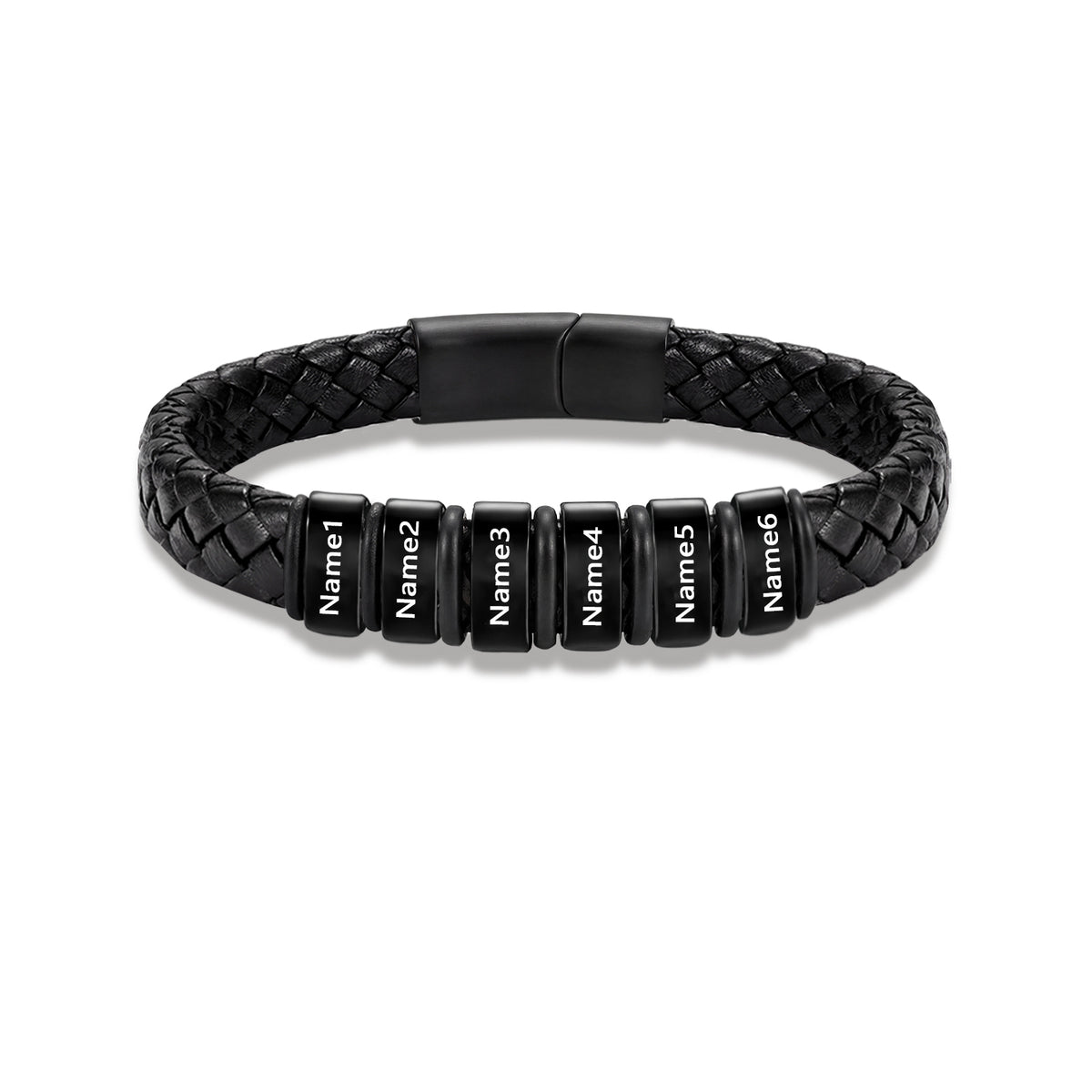 Men's Black Braided Leather Six Name Bracelet