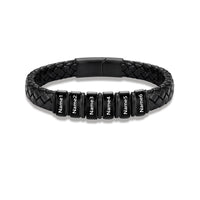Men's Black Braided Leather Six Name Bracelet