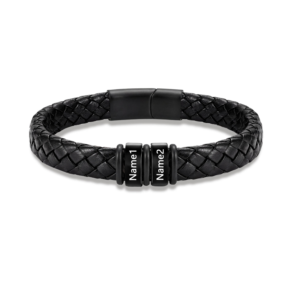 Men's Black Braided Leather Six Name Bracelet