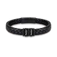 Men's Black Braided Leather Six Name Bracelet