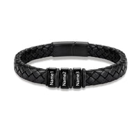 Men's Black Braided Leather Six Name Bracelet