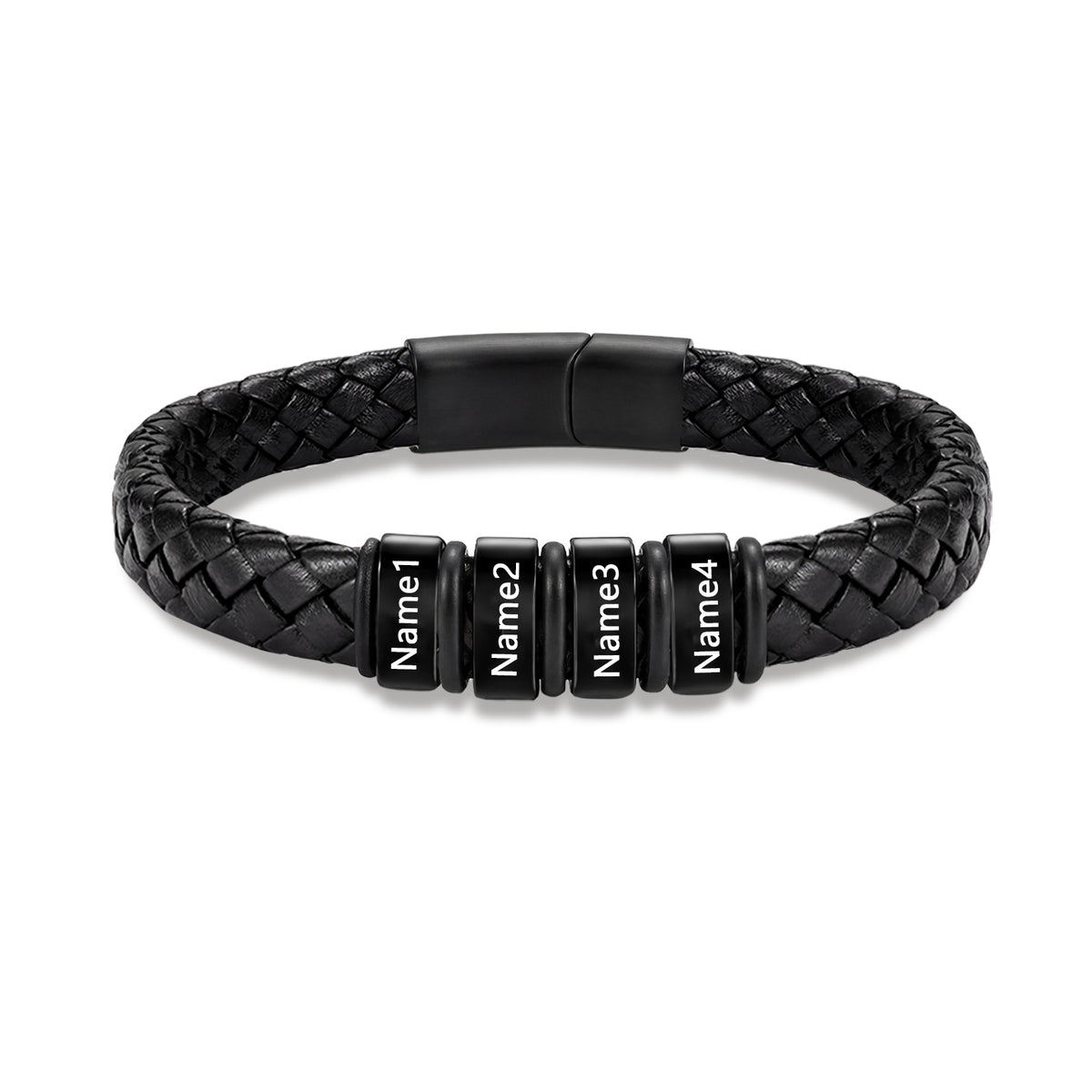 Men's Black Braided Leather Six Name Bracelet
