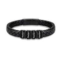 Men's Black Braided Leather Six Name Bracelet