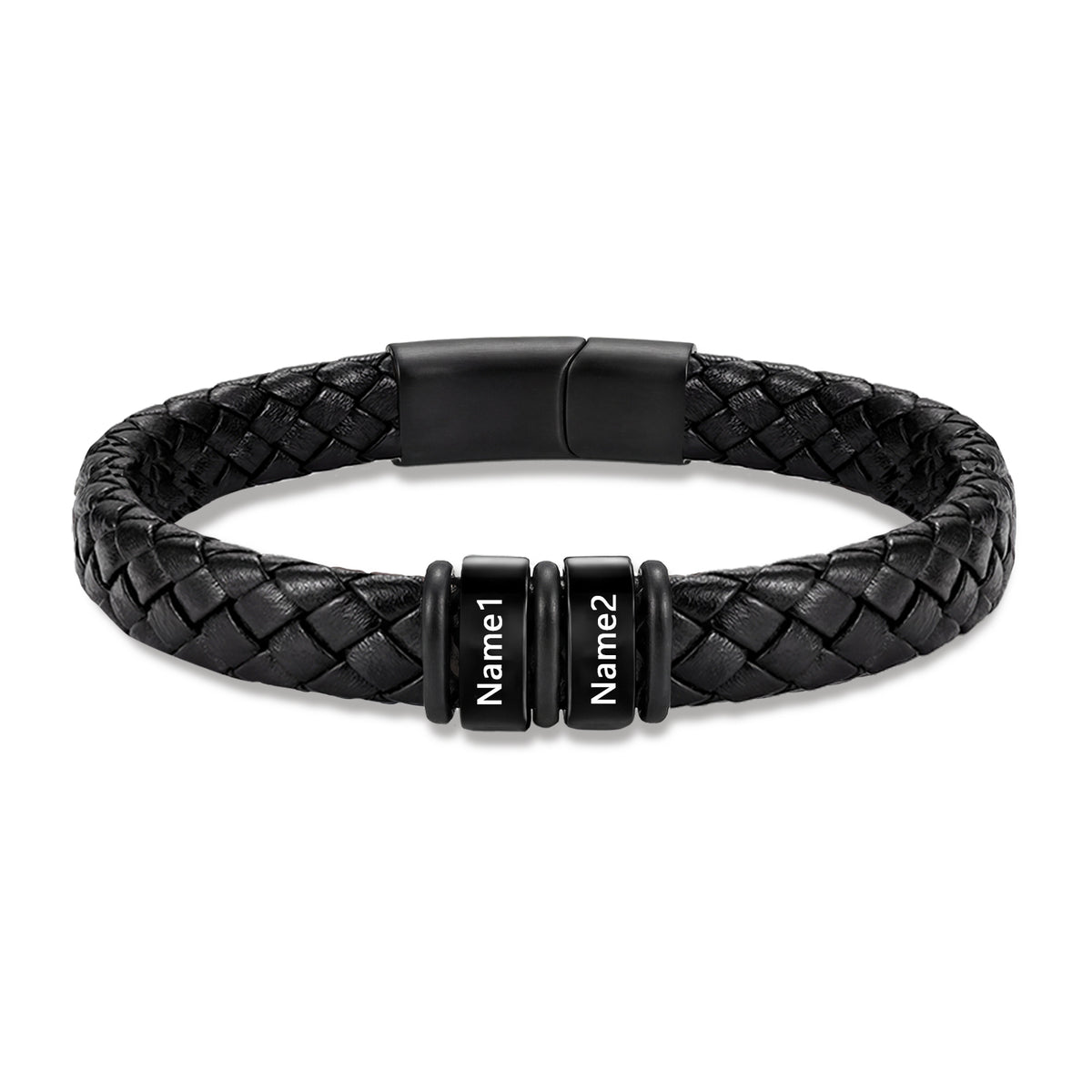 Men's Black Braided Leather Six Name Bracelet