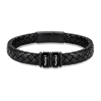 Men's Black Braided Leather Six Name Bracelet
