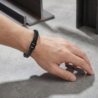 Men's Black Braided Leather Six Name Bracelet