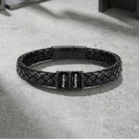 Men's Black Braided Leather Six Name Bracelet