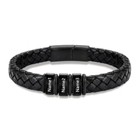 Men's Black Braided Leather Six Name Bracelet