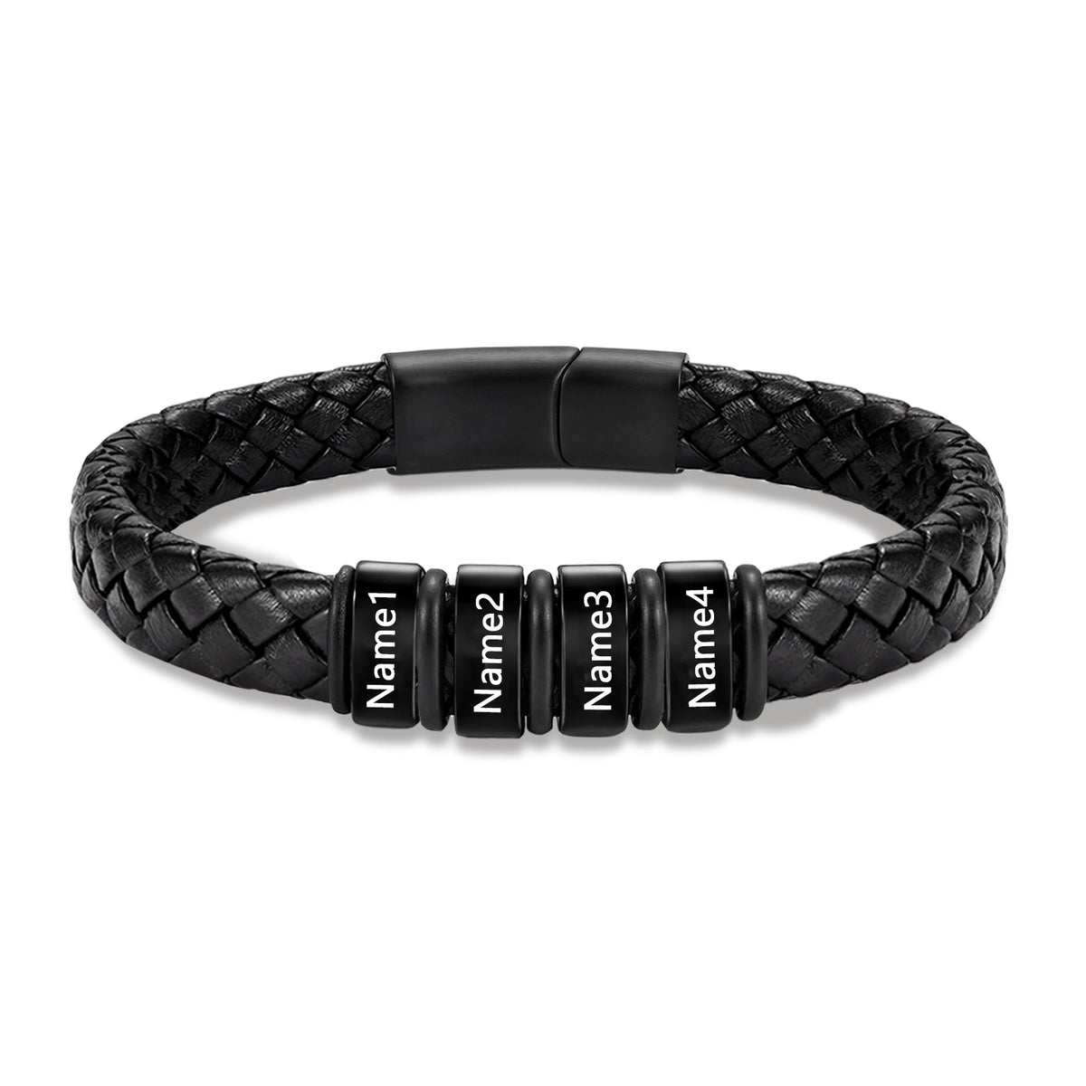 Men's Black Braided Leather Six Name Bracelet