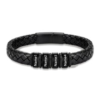 Men's Black Braided Leather Six Name Bracelet