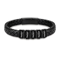 Men's Black Braided Leather Six Name Bracelet