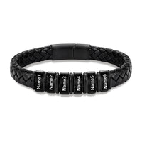 Men's Black Braided Leather Six Name Bracelet