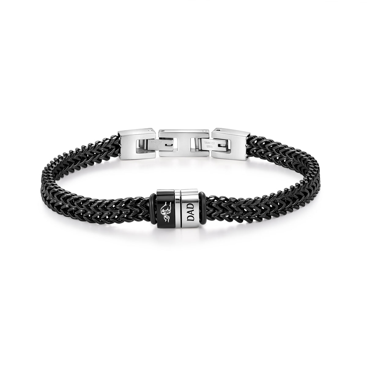 Men's Wheat Chain Engraved Bead Bracelet