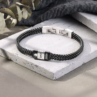 Men's Wheat Chain Engraved Bead Bracelet