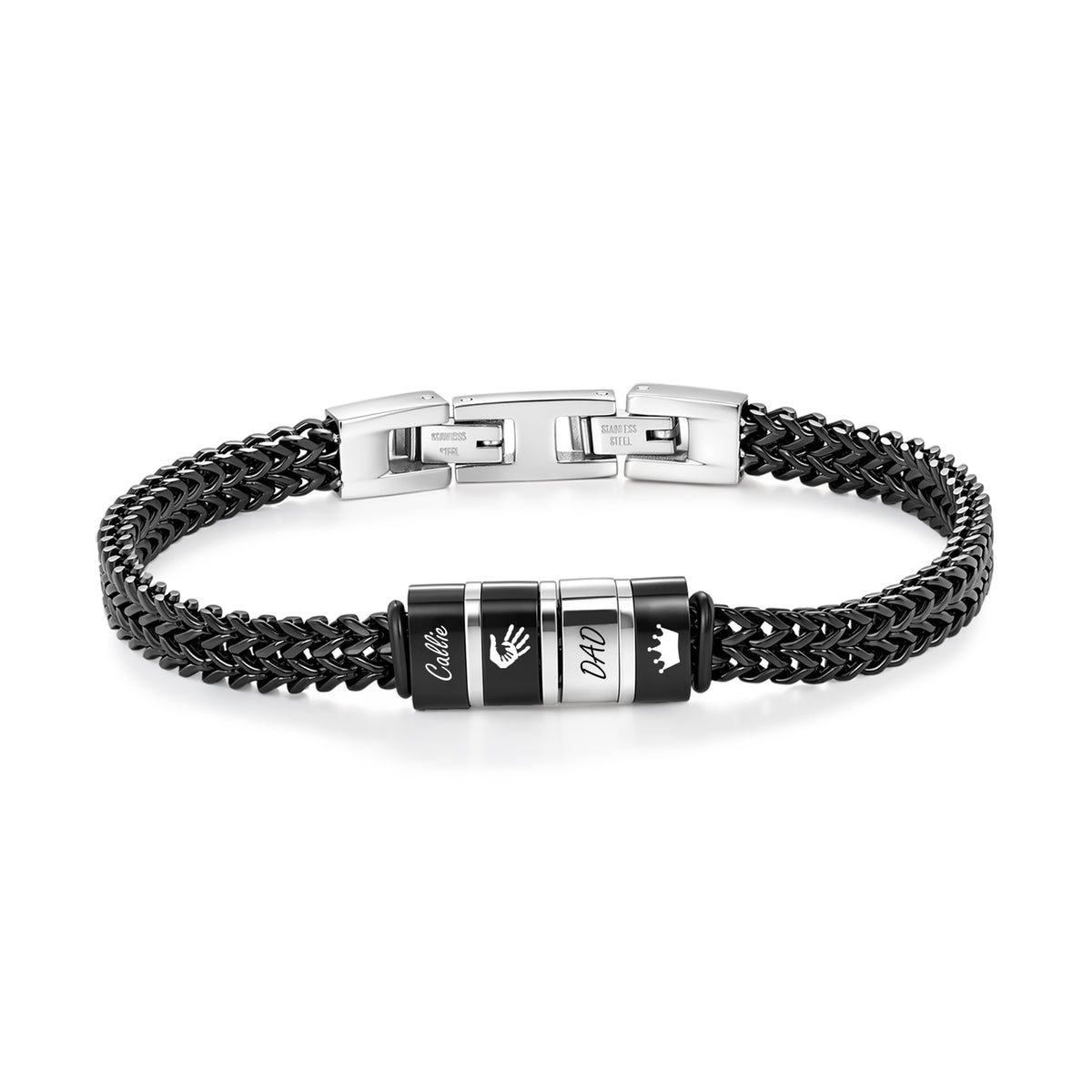 Men's Wheat Chain Engraved Bead Bracelet
