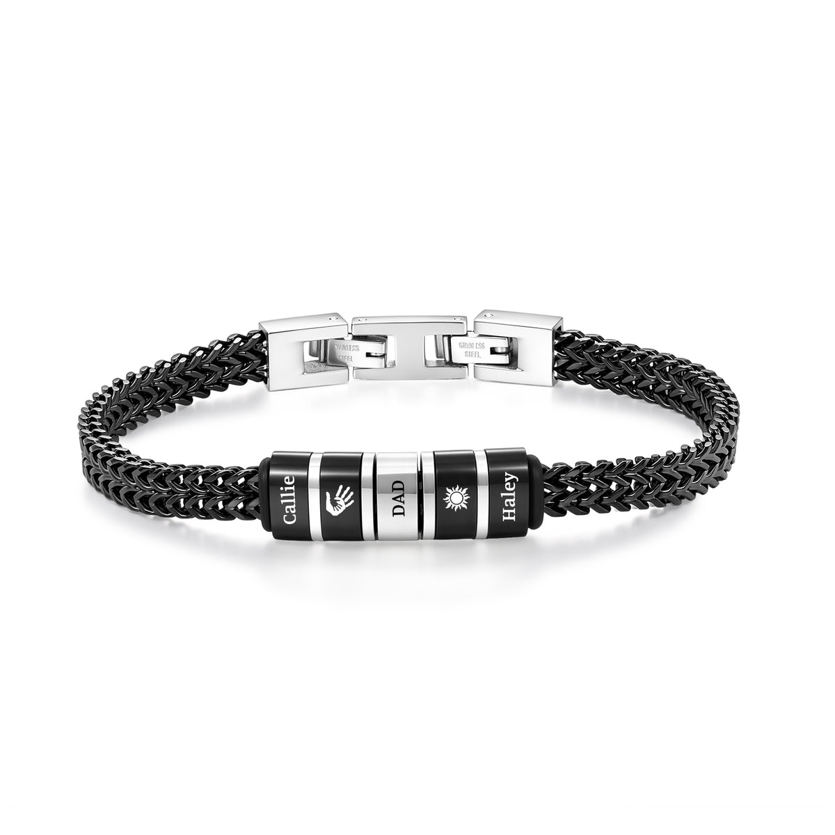 Men's Wheat Chain Engraved Bead Bracelet