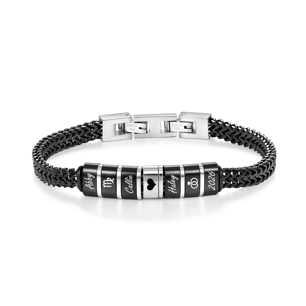Men's Wheat Chain Engraved Bead Bracelet