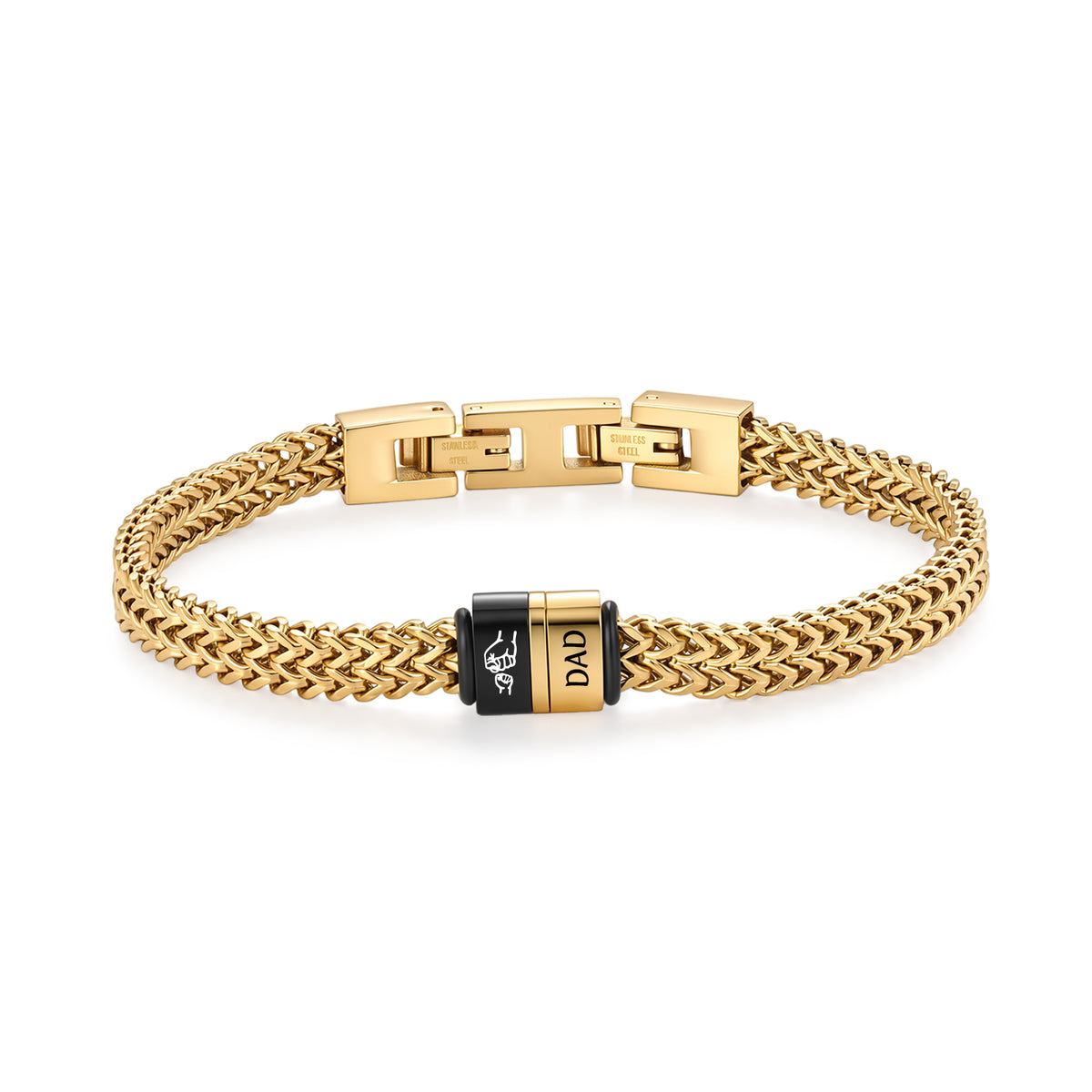 Men's Wheat Chain Engraved Bead Bracelet