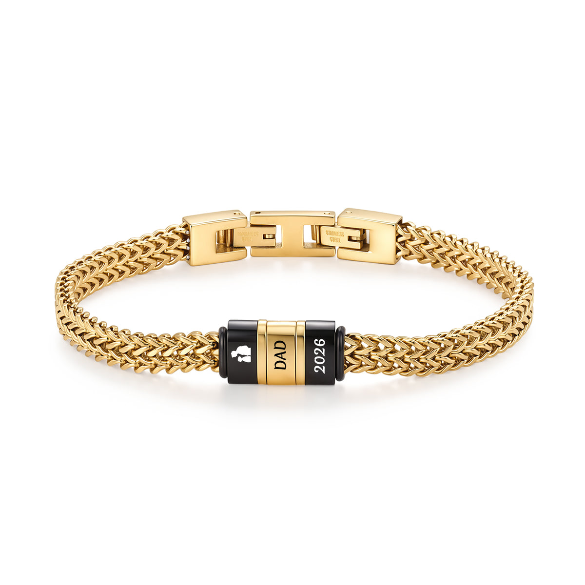 Men's Wheat Chain Engraved Bead Bracelet