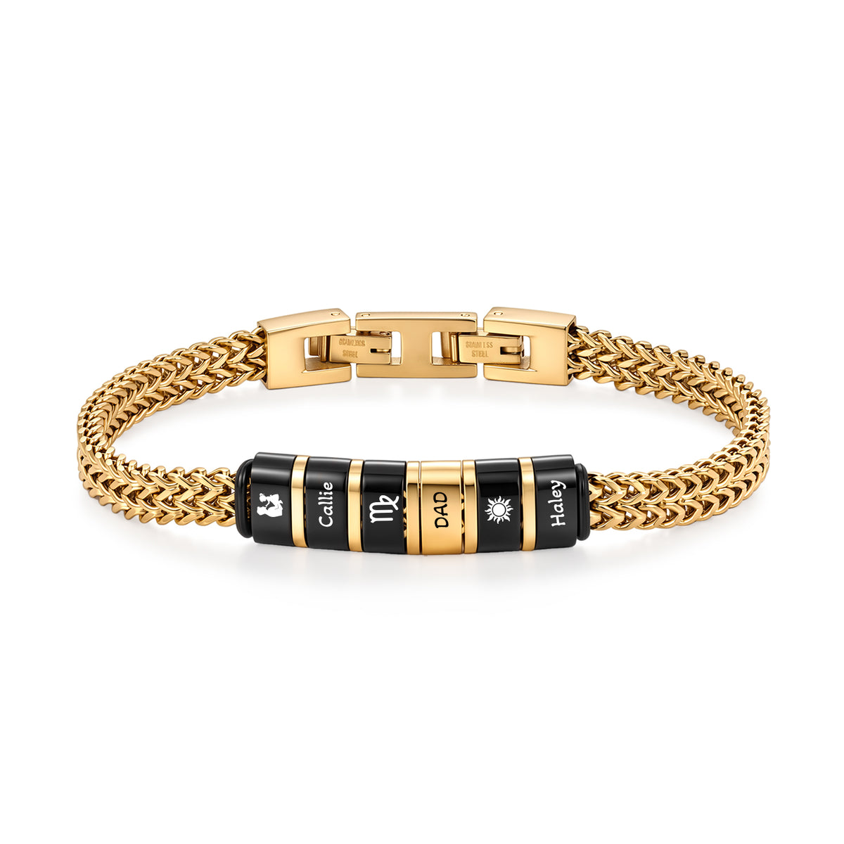 Men's Wheat Chain Engraved Bead Bracelet