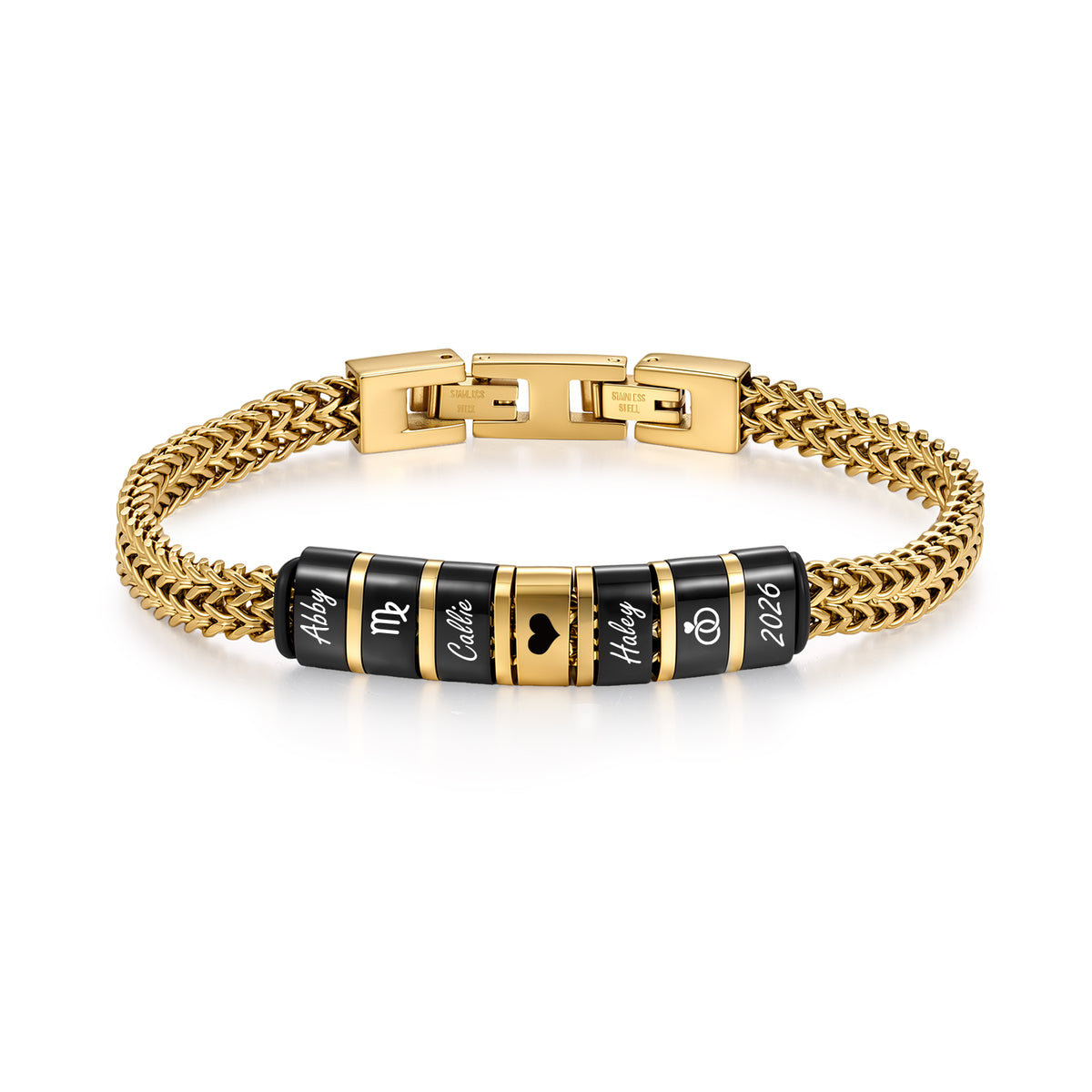 Men's Wheat Chain Engraved Bead Bracelet