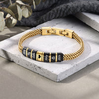 Men's Wheat Chain Engraved Bead Bracelet