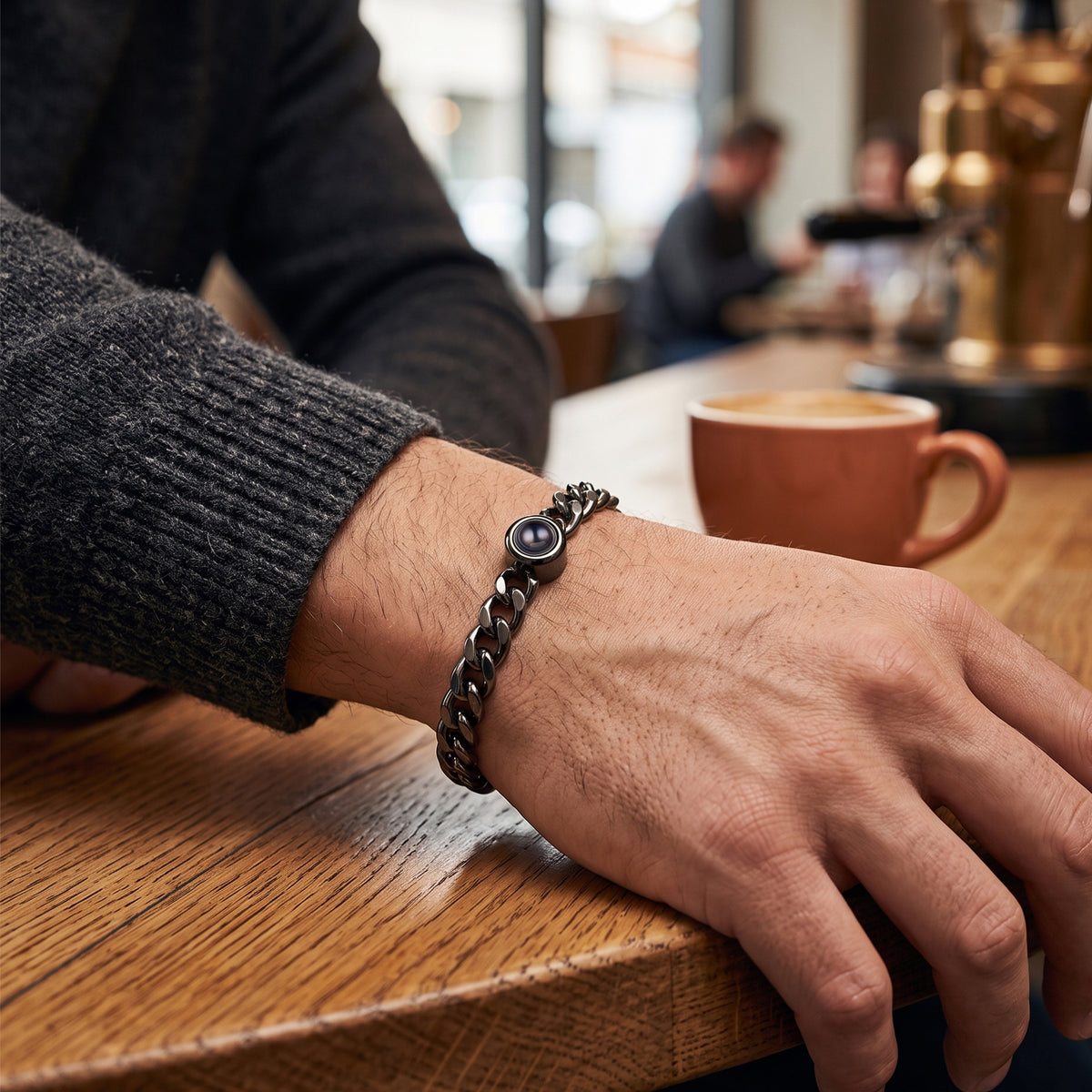 Men's Photo Projection Curb Chain Bracelet