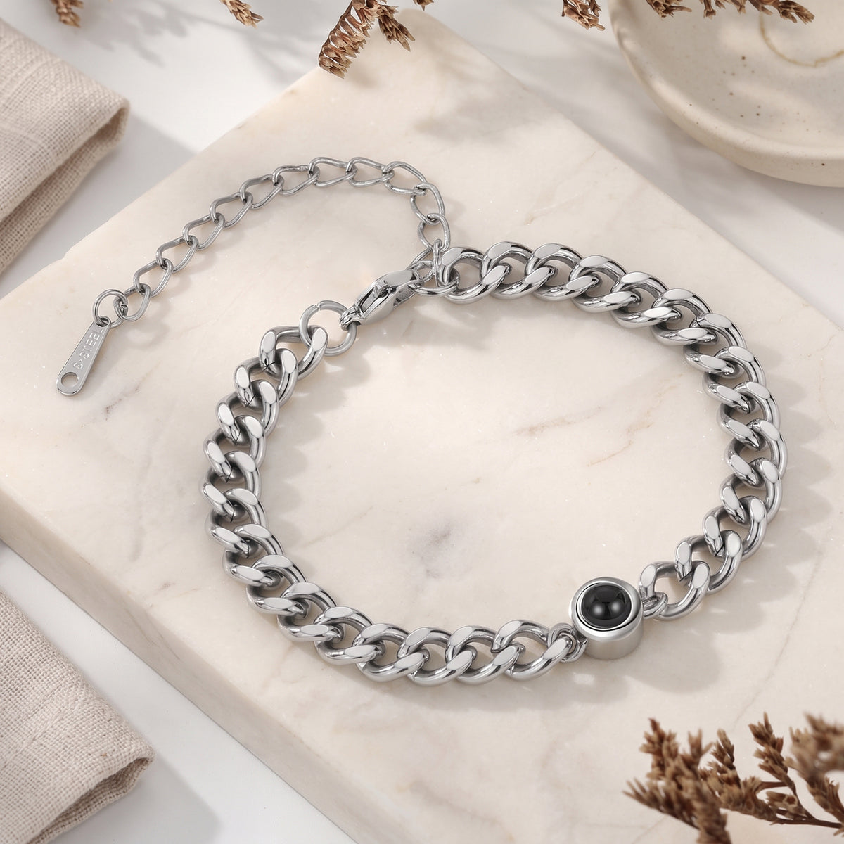 Men's Photo Projection Curb Chain Bracelet