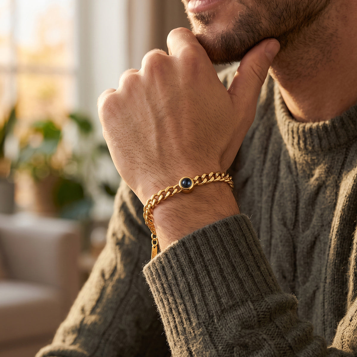 Men's Photo Projection Curb Chain Bracelet