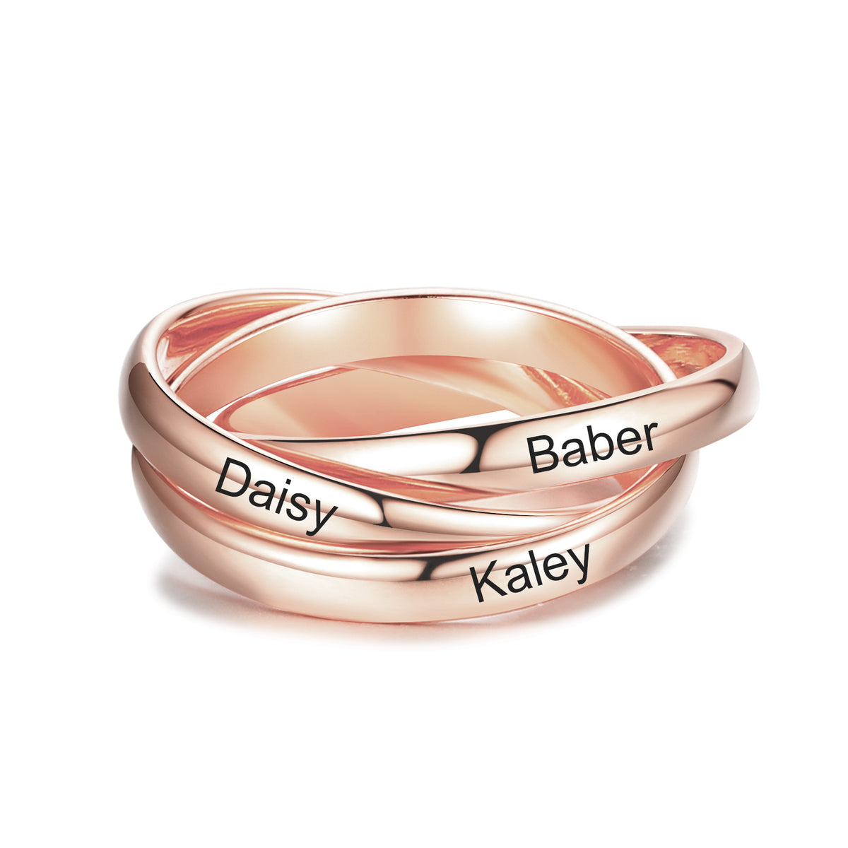 Engraved Interlocking Trio Name Ring