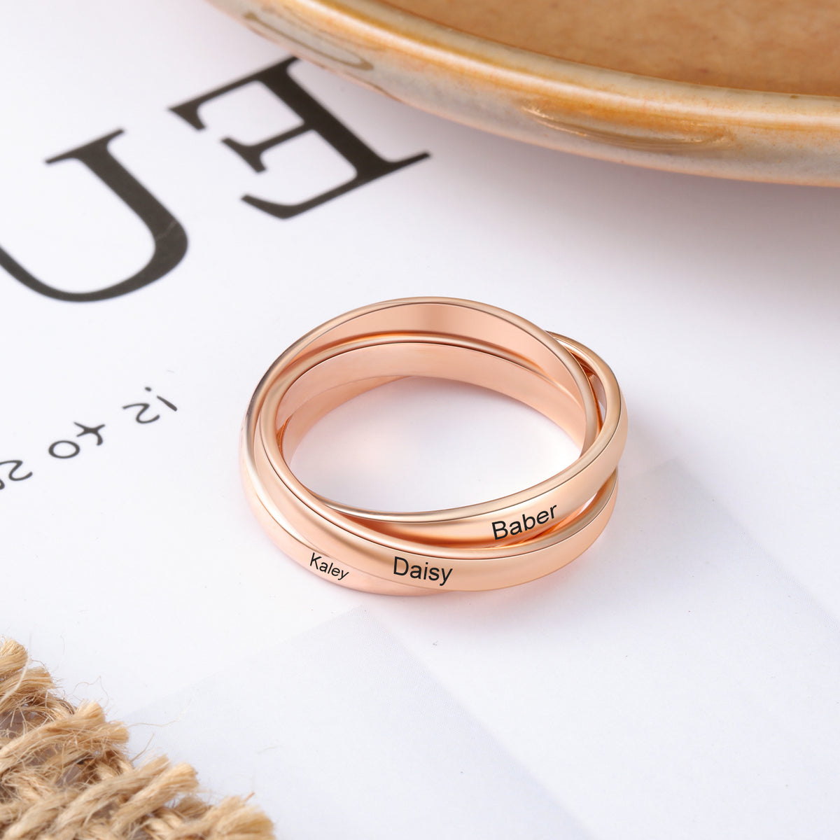 Engraved Interlocking Trio Name Ring