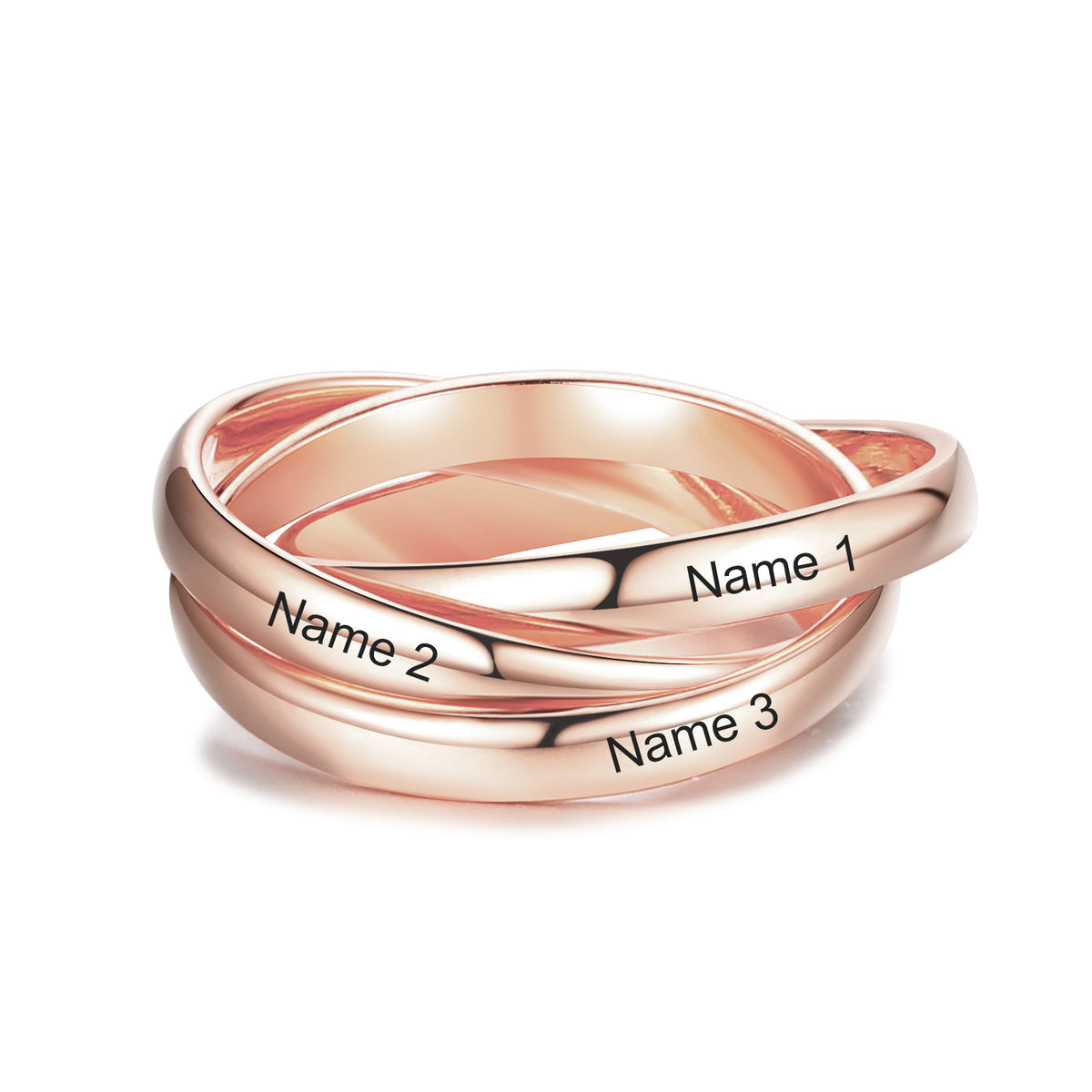 Engraved Interlocking Trio Name Ring