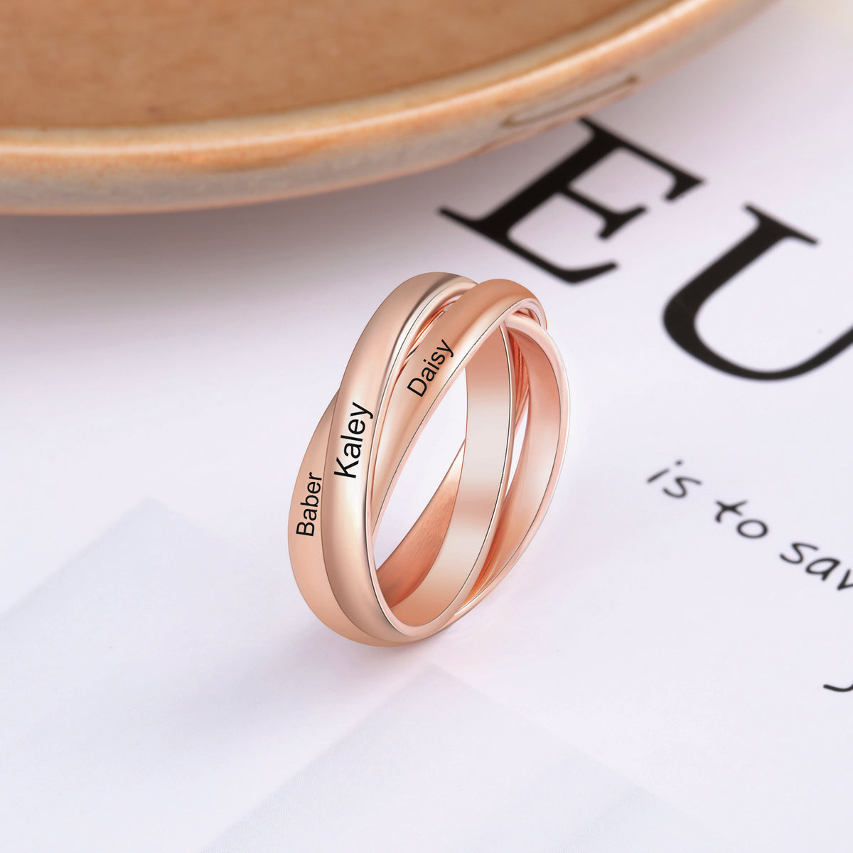 Engraved Interlocking Trio Name Ring