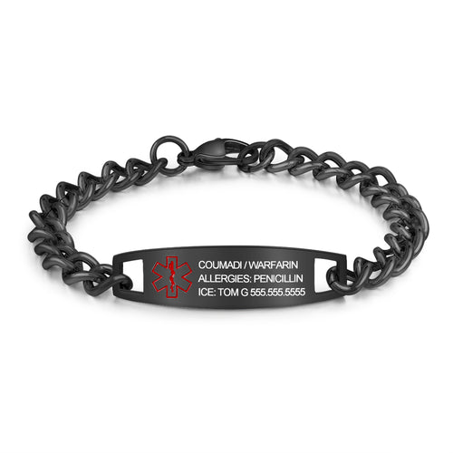 Engraved Medical ID Bracelet, Steel or Gold