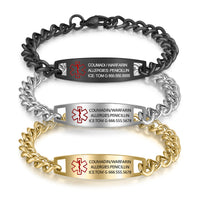 Engraved Medical ID Bracelet, Steel or Gold