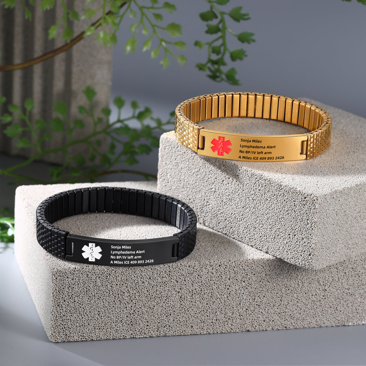 Gold Stretch Engraved Medical ID Bracelet