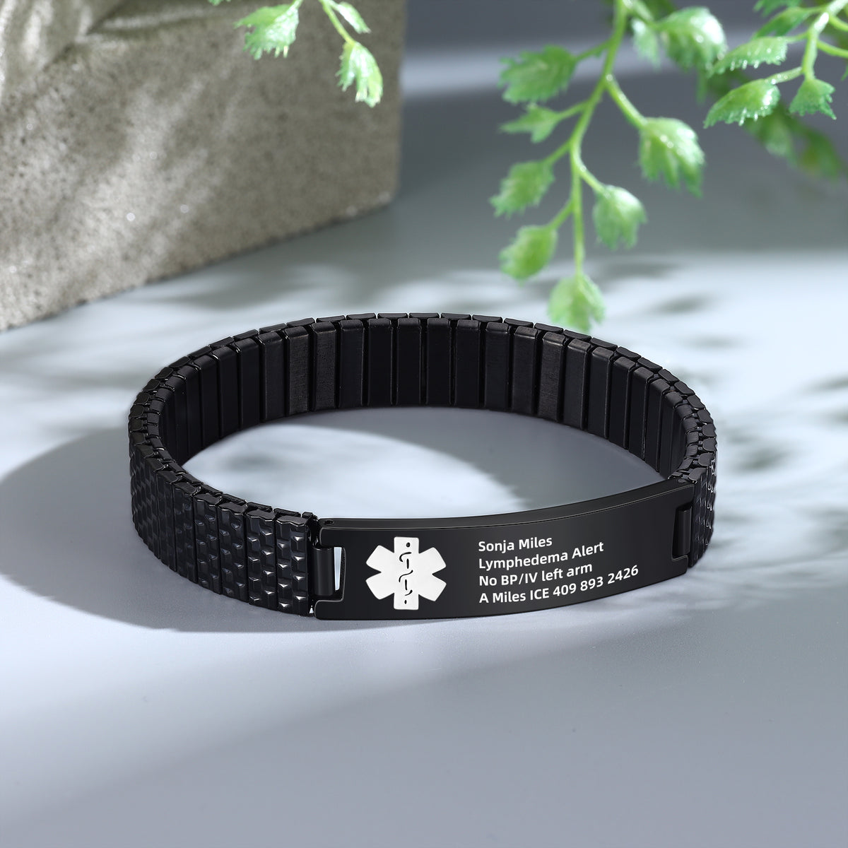 Gold Stretch Engraved Medical ID Bracelet