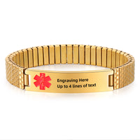 Gold Stretch Engraved Medical ID Bracelet