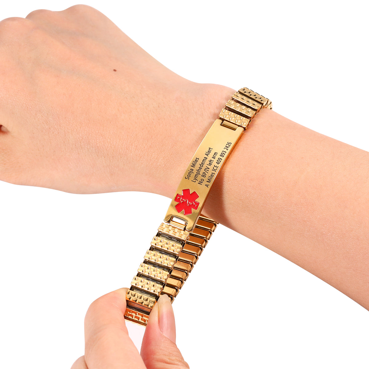 Gold Stretch Engraved Medical ID Bracelet