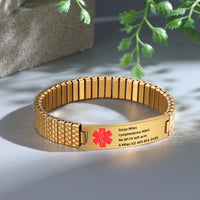 Gold Stretch Engraved Medical ID Bracelet