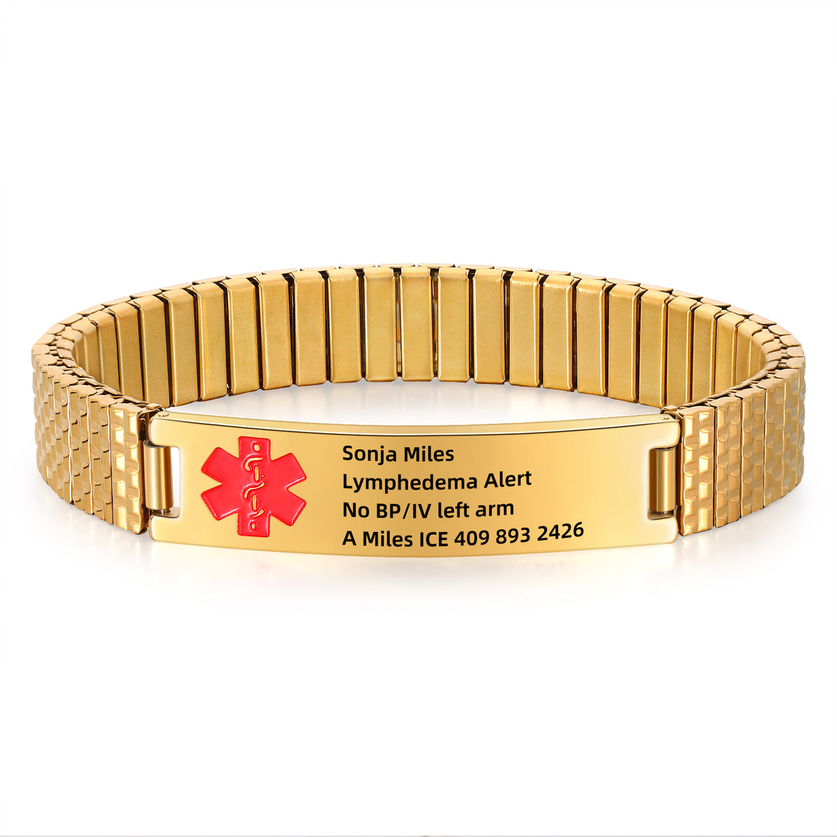 Gold Stretch Engraved Medical ID Bracelet