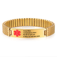 Gold Stretch Engraved Medical ID Bracelet