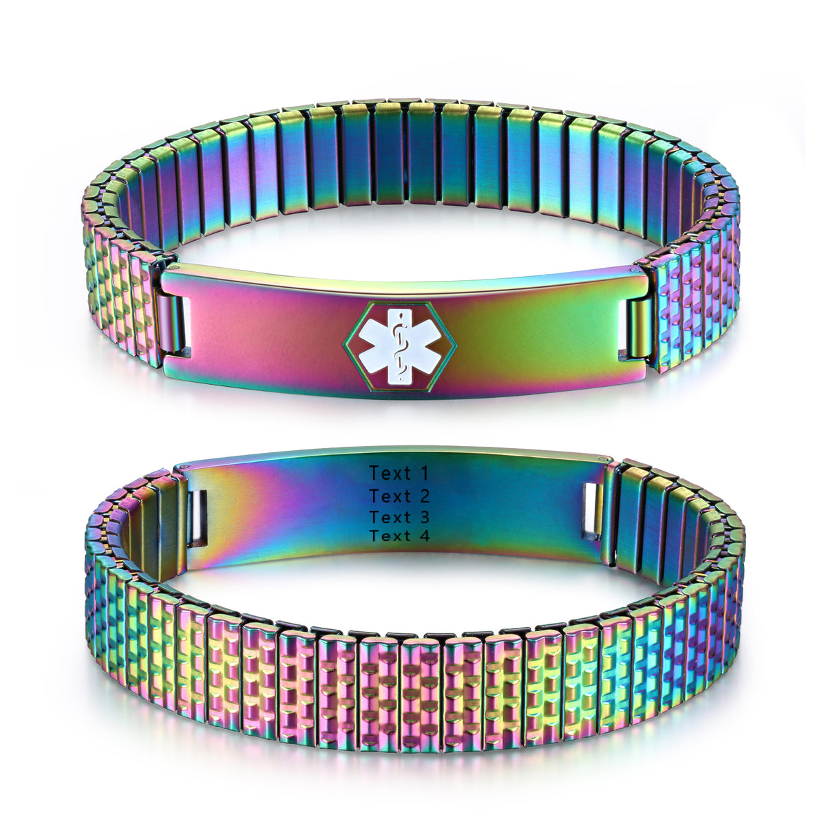 Rainbow Stretch Engraved Medical ID Bracelet