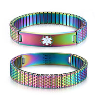 Rainbow Stretch Engraved Medical ID Bracelet