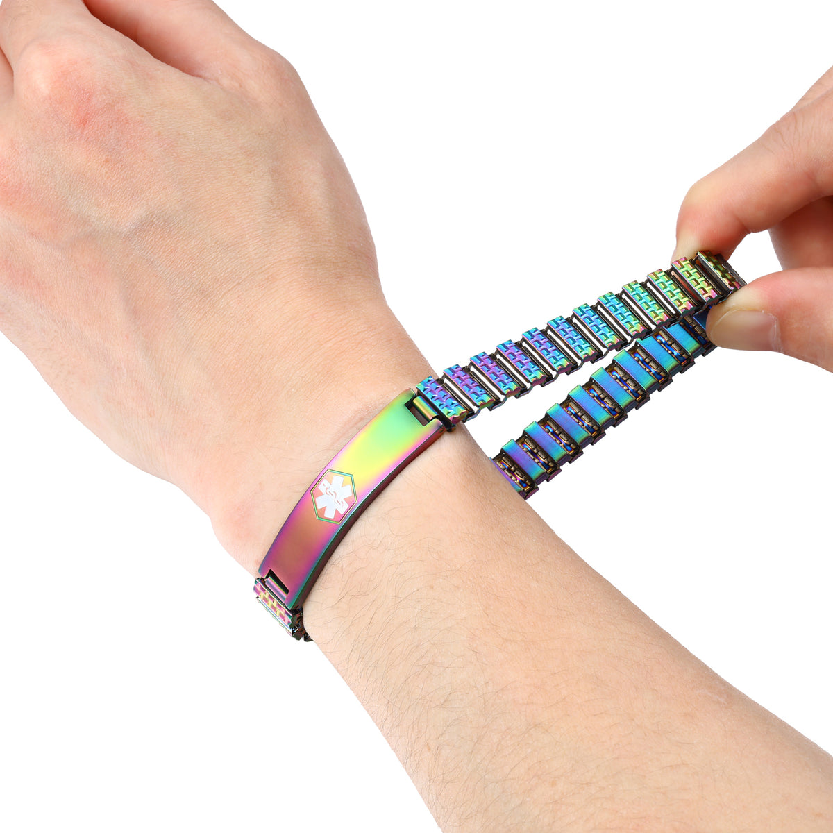 Rainbow Stretch Engraved Medical ID Bracelet