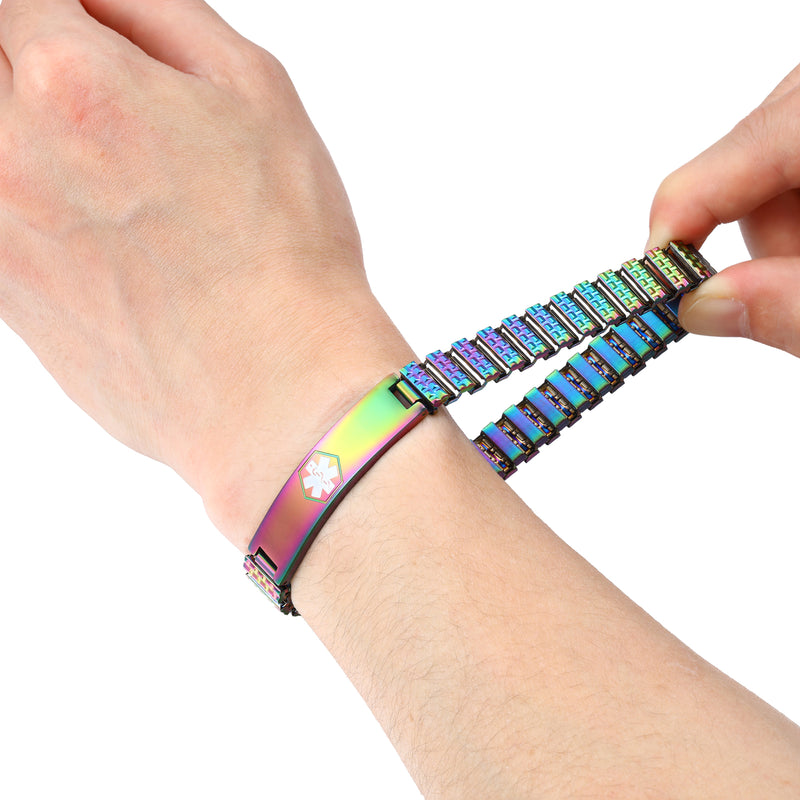 Rainbow Stretch Engraved Medical ID Bracelet