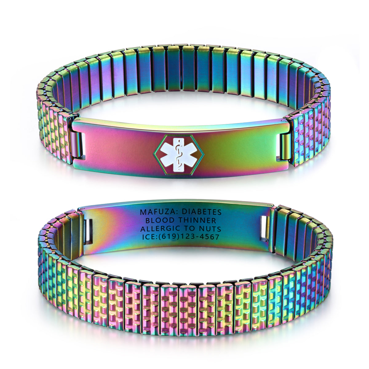 Rainbow Stretch Engraved Medical ID Bracelet